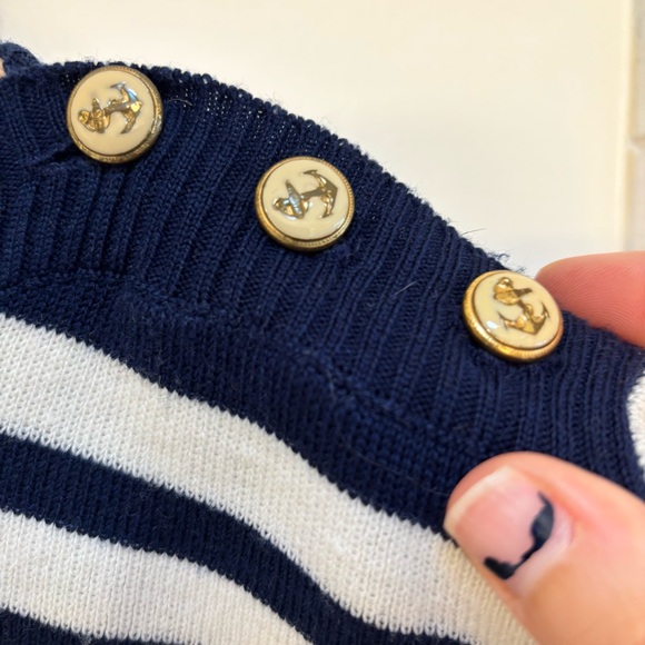 Vintage Counterparts Navy and White Striped Nautical Sweater w/ Crest Small Wool - Picture 3 of 9